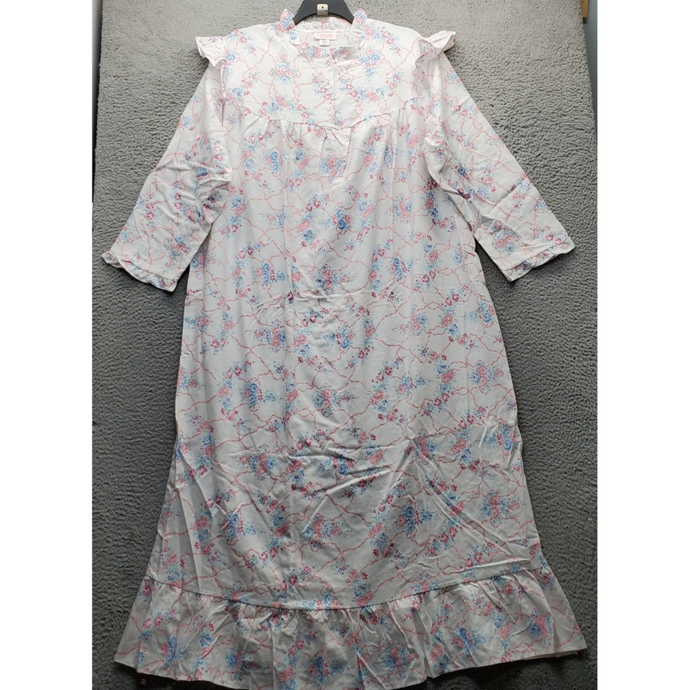 Carriage Court Sleepwear Pajama Dress Womens 2X Multi Floral Pleated 3/4 Sleeve